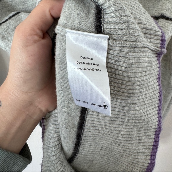 SMARTWOOL MERINO WOOL GRAY STRIPED V NECK SWEATER LONG SLEEVE PULLOVER LOGO - Picture 6 of 7